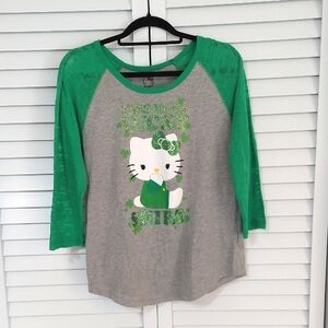 Hello Kitty Top, Size XL, Lucky Graphic, Green Gray